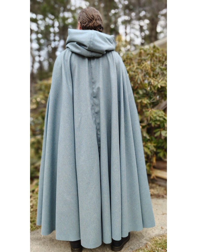 Cloakmakers.com 5995-Sky Blue Wool Blend Cloak w/ Blue Faux Suede Hood Lining & Silver Tone Clasp
