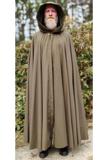 Cloakmakers.com 5996-Washable Light Brown Wool Blend Cloak w/ Moss Green Velvet Hood Lining