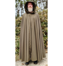 Cloakmakers.com 5996-Washable Light Brown Wool Blend Cloak w/ Moss Green Velvet Hood Lining