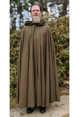 Cloakmakers.com 5996-Washable Light Brown Wool Blend Cloak w/ Moss Green Velvet Hood Lining