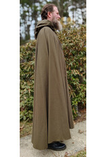 Cloakmakers.com 5996-Washable Light Brown Wool Blend Cloak w/ Moss Green Velvet Hood Lining