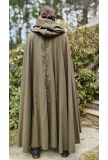 Cloakmakers.com 5996-Washable Light Brown Wool Blend Cloak w/ Moss Green Velvet Hood Lining