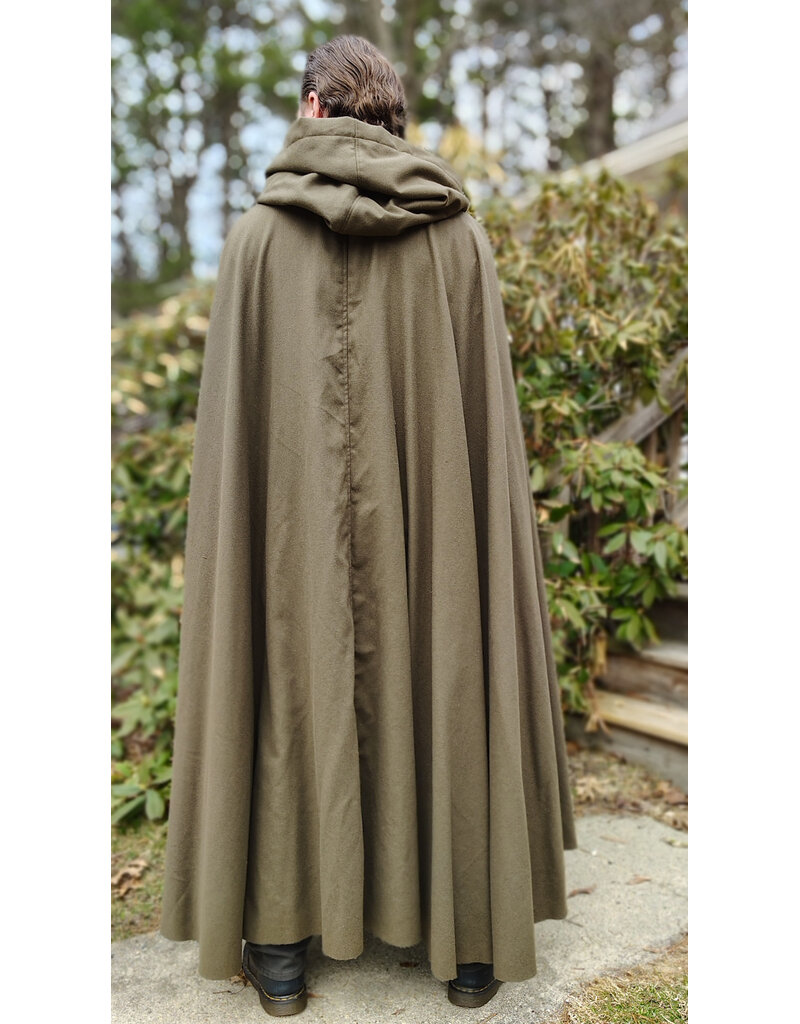 Cloakmakers.com 5996-Washable Light Brown Wool Blend Cloak w/ Moss Green Velvet Hood Lining