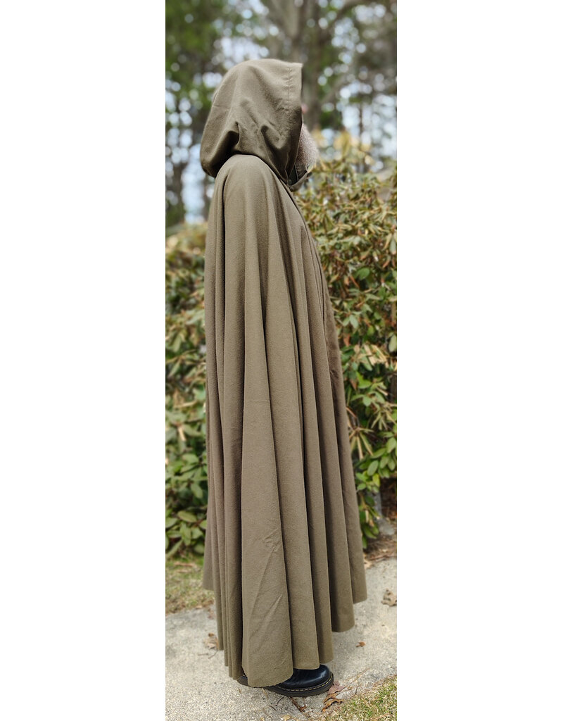 Cloakmakers.com 5996-Washable Light Brown Wool Blend Cloak w/ Moss Green Velvet Hood Lining