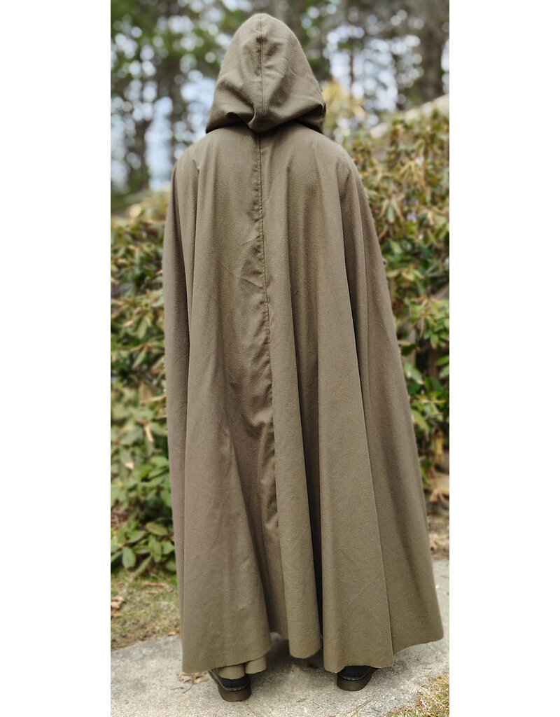 Cloakmakers.com 5996-Washable Light Brown Wool Blend Cloak w/ Moss Green Velvet Hood Lining