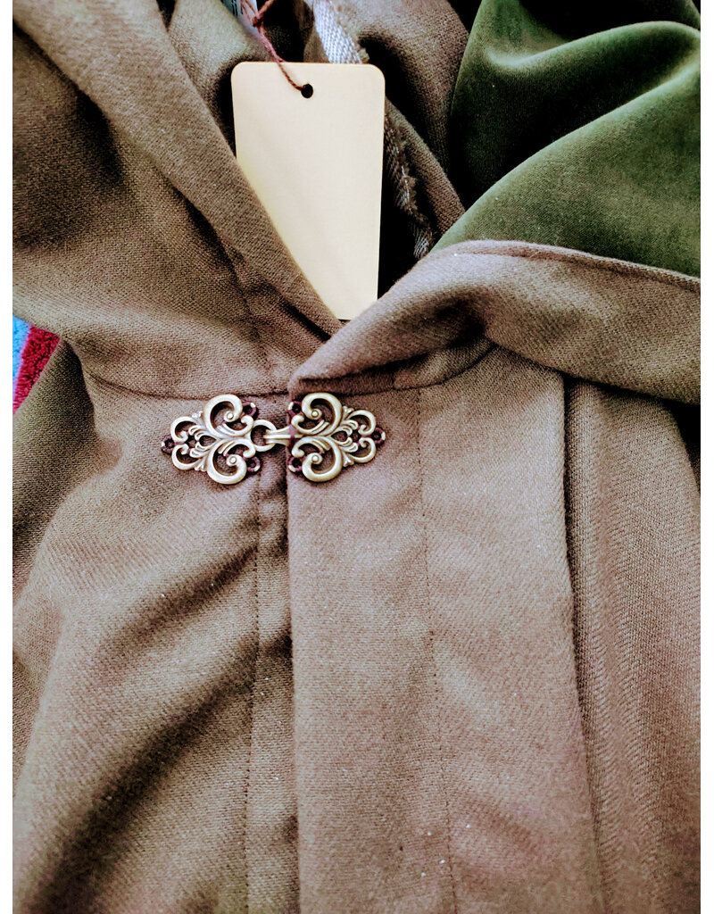 Cloakmakers.com 5996-Washable Light Brown Wool Blend Cloak w/ Moss Green Velvet Hood Lining