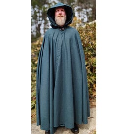 Cloakmakers.com 5997-Ocean Blue Wool Blend Cloak w/ Slate Blue Moleskin Hood Lining & Silver Tone Clasp