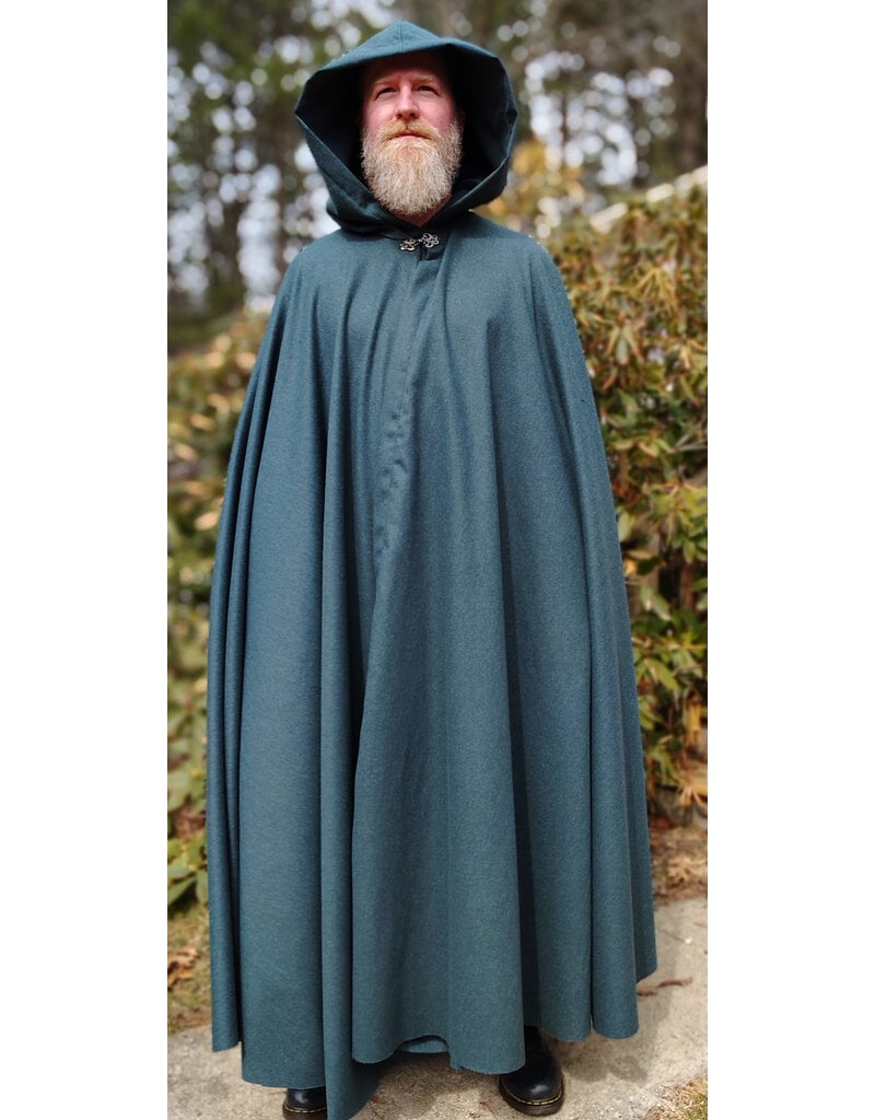 Cloakmakers.com 5997-Ocean Blue Wool Blend Cloak w/ Slate Blue Moleskin Hood Lining & Silver Tone Clasp