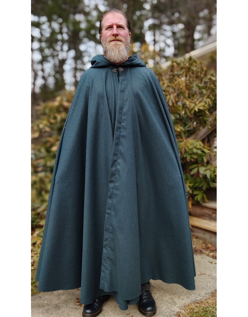Cloakmakers.com 5997-Ocean Blue Wool Blend Cloak w/ Slate Blue Moleskin Hood Lining & Silver Tone Clasp