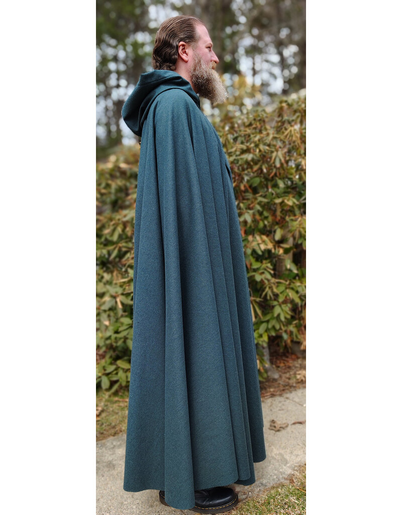 Cloakmakers.com 5997-Ocean Blue Wool Blend Cloak w/ Slate Blue Moleskin Hood Lining & Silver Tone Clasp