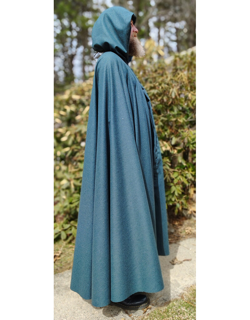 Cloakmakers.com 5997-Ocean Blue Wool Blend Cloak w/ Slate Blue Moleskin Hood Lining & Silver Tone Clasp
