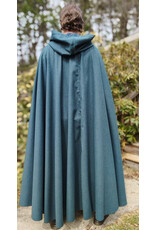 Cloakmakers.com 5997-Ocean Blue Wool Blend Cloak w/ Slate Blue Moleskin Hood Lining & Silver Tone Clasp