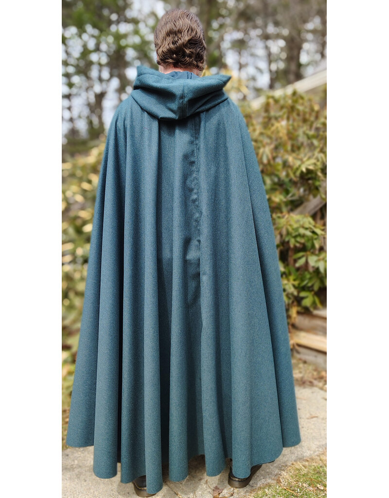 Cloakmakers.com 5997-Ocean Blue Wool Blend Cloak w/ Slate Blue Moleskin Hood Lining & Silver Tone Clasp