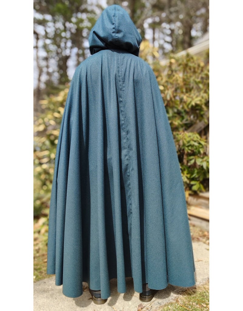 Cloakmakers.com 5997-Ocean Blue Wool Blend Cloak w/ Slate Blue Moleskin Hood Lining & Silver Tone Clasp