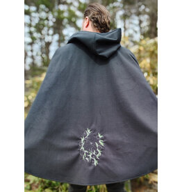 Cloakmakers.com 5998-Washable Almost Black Fleece Poncho Cloak w/ Spider Web & Ivy Embroidery