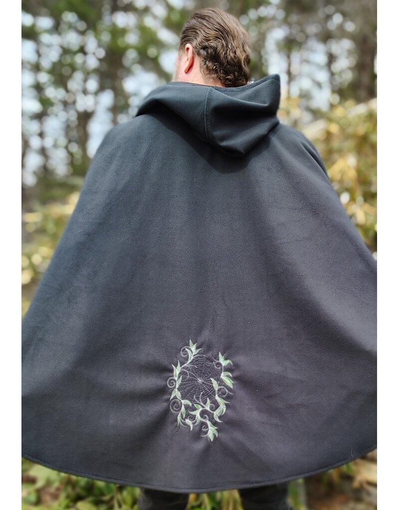 Cloakmakers.com 5998-Washable Almost Black Fleece Poncho Cloak w/ Spider Web & Ivy Embroidery