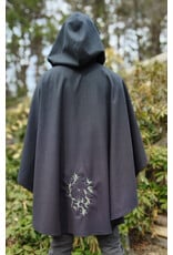 Cloakmakers.com 5998-Washable Almost Black Fleece Poncho Cloak w/ Spider Web & Ivy Embroidery