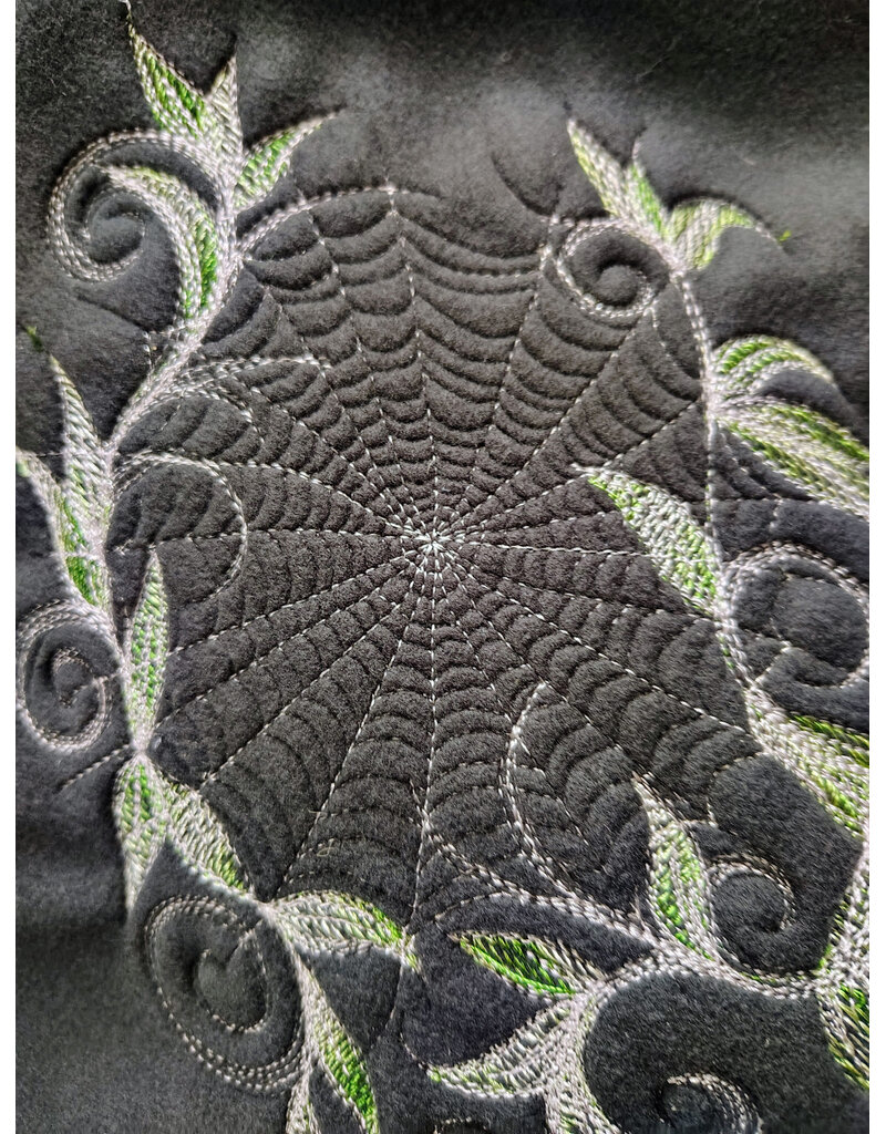 Cloakmakers.com 5998-Washable Almost Black Fleece Poncho Cloak w/ Spider Web & Ivy Embroidery