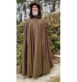 Cloakmakers.com 5999-Washable Brown Wool Blend Cloak w/ Moss Green Velvet Hood Lining & Bronze Tone Clasp