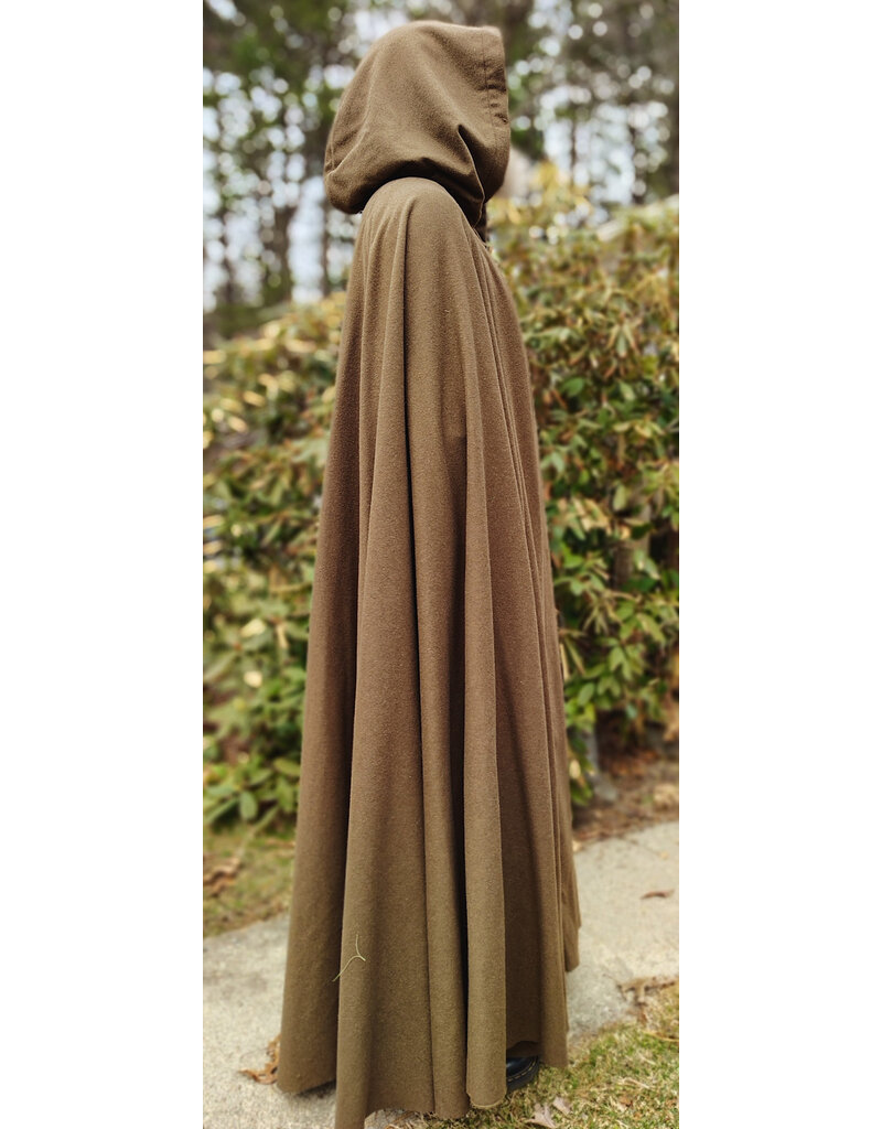 Cloakmakers.com 5999-Washable Brown Wool Blend Cloak w/ Moss Green Velvet Hood Lining & Bronze Tone Clasp