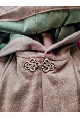 Cloakmakers.com 5999-Washable Brown Wool Blend Cloak w/ Moss Green Velvet Hood Lining & Bronze Tone Clasp