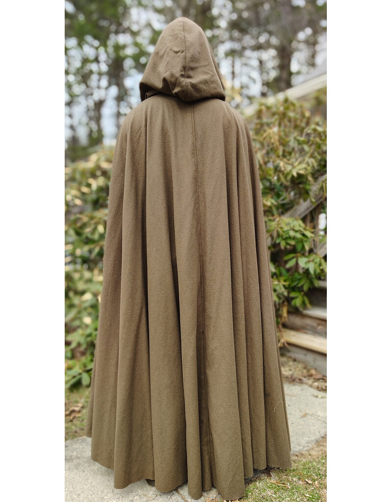 Cloakmakers.com 5999-Washable Brown Wool Blend Cloak w/ Moss Green Velvet Hood Lining & Bronze Tone Clasp