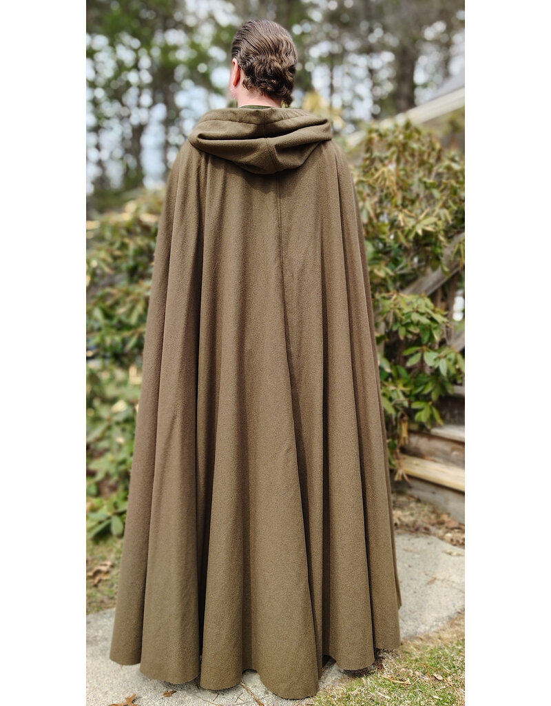 Cloakmakers.com 5999-Washable Brown Wool Blend Cloak w/ Moss Green Velvet Hood Lining & Bronze Tone Clasp
