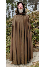Cloakmakers.com 5999-Washable Brown Wool Blend Cloak w/ Moss Green Velvet Hood Lining & Bronze Tone Clasp