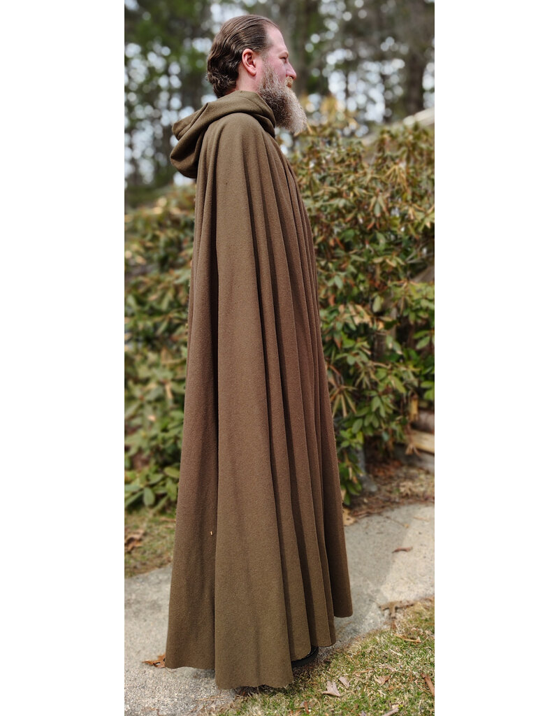 Cloakmakers.com 5999-Washable Brown Wool Blend Cloak w/ Moss Green Velvet Hood Lining & Bronze Tone Clasp