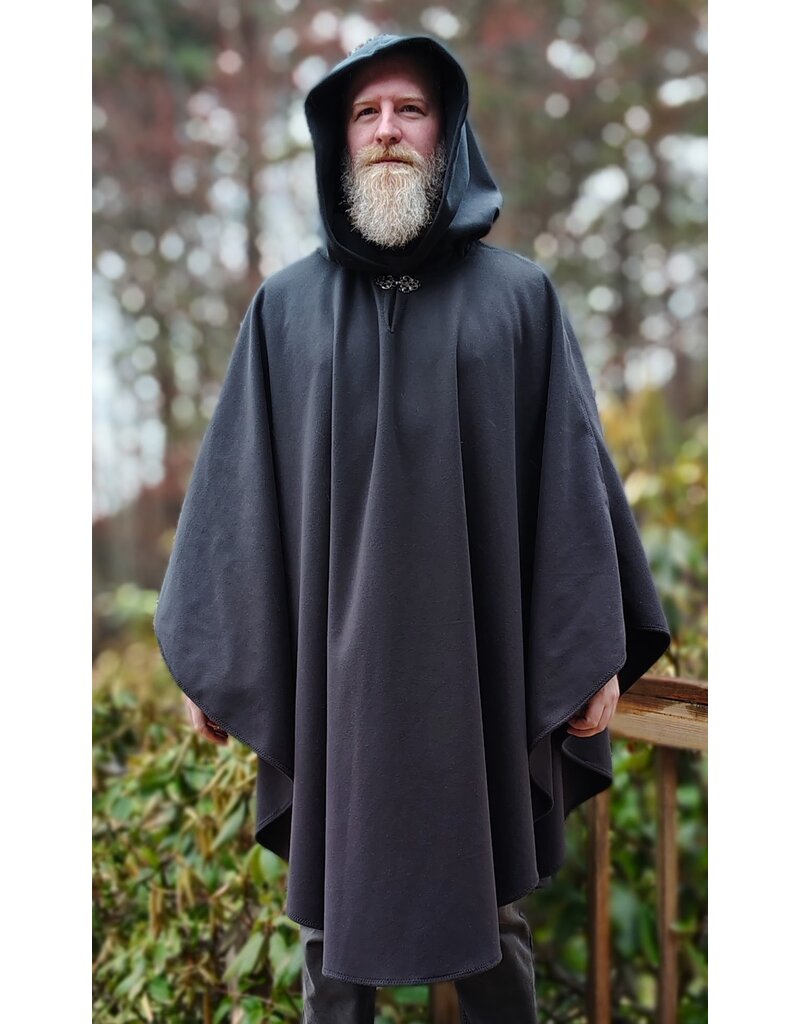 Cloakmakers.com 5980-Washable Almost Black Fleece Poncho Cloak w/ Large Brown Bear Face Embroidery