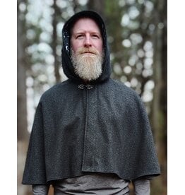 Cloakmakers.com 6000-Washable Charcoal Wool Blend Cloak w/ Stars & Moons Hood Lining & Silver Tone Clasp