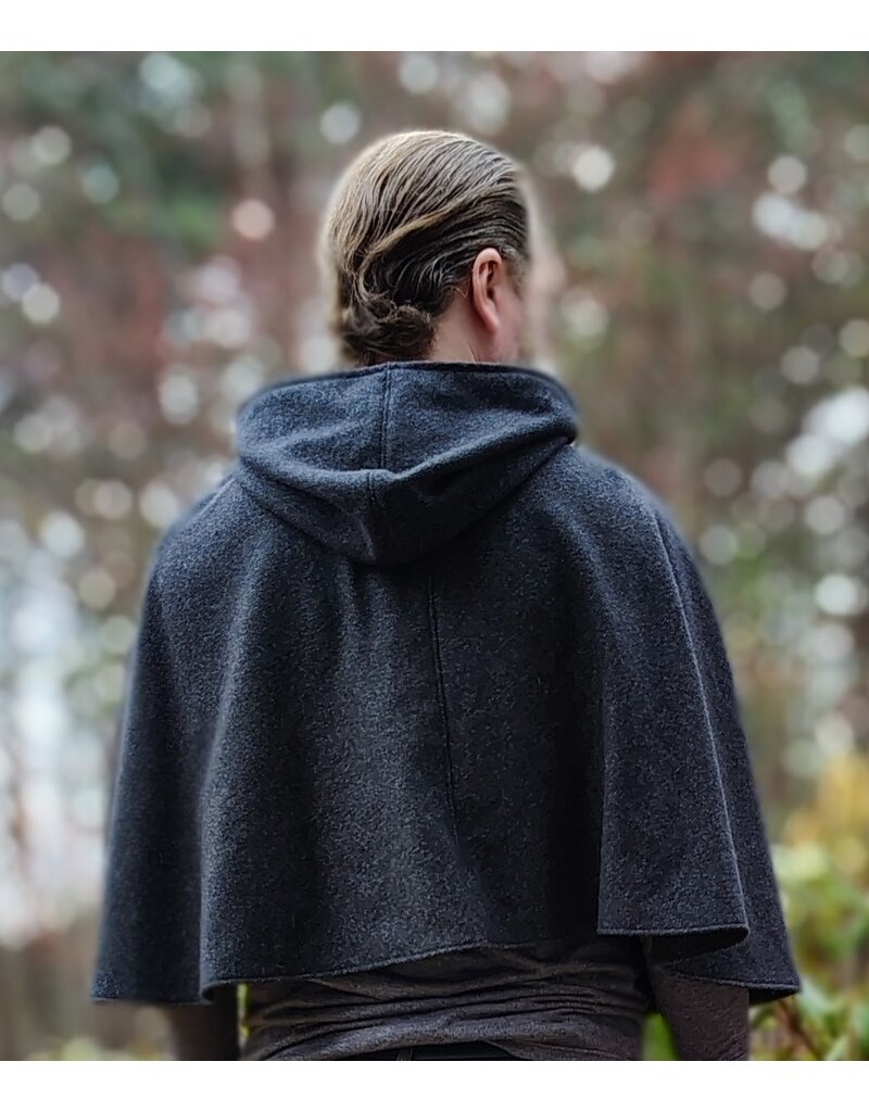 Cloakmakers.com 6000-Washable Charcoal Wool Blend Cloak w/ Stars & Moons Hood Lining & Silver Tone Clasp