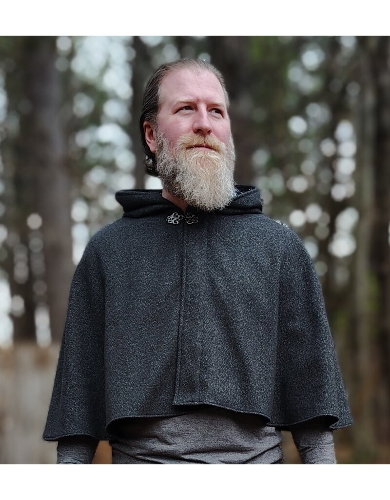 Cloakmakers.com 6000-Washable Charcoal Wool Blend Cloak w/ Stars & Moons Hood Lining & Silver Tone Clasp