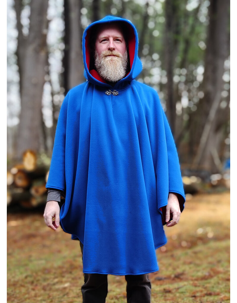 Cloakmakers.com 6002-Washable Blue & Red Fleece Poncho Cloak w/ Silver Tone Clasp
