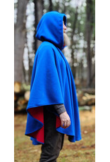Cloakmakers.com 6002-Washable Blue & Red Fleece Poncho Cloak w/ Silver Tone Clasp