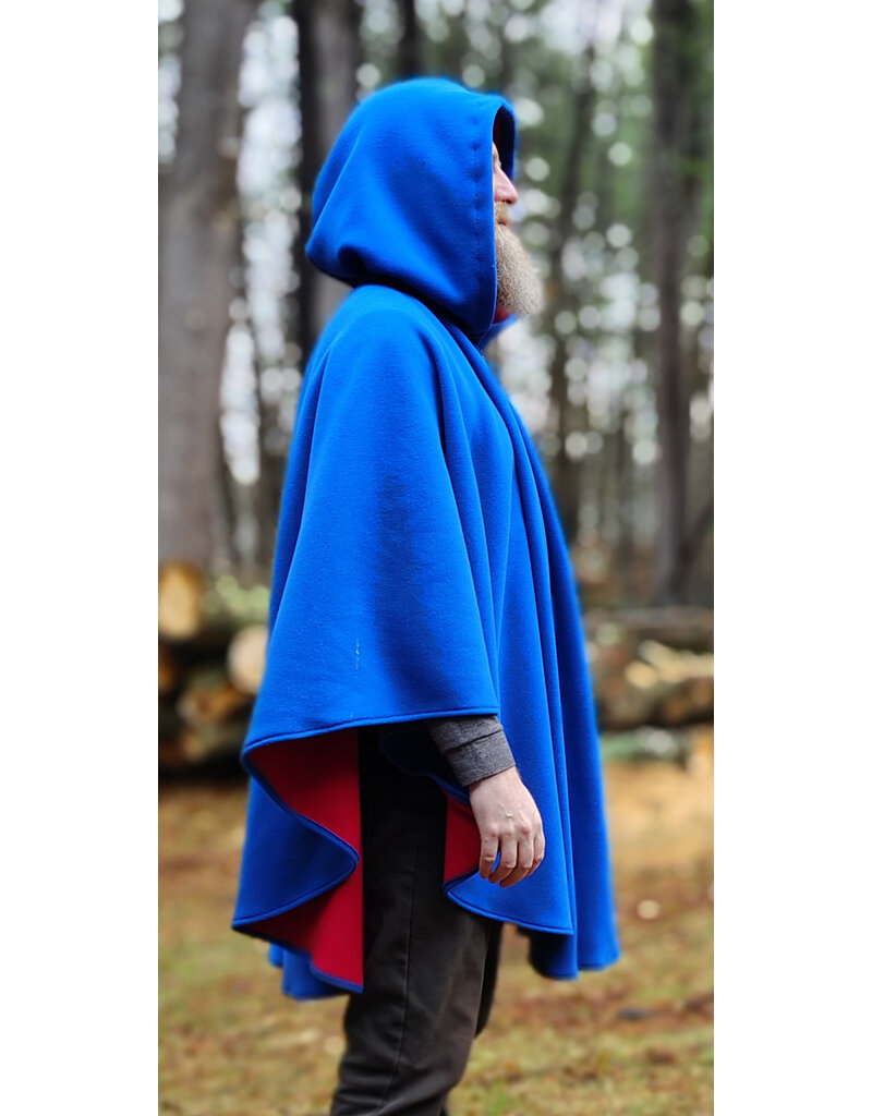 Cloakmakers.com 6002-Washable Blue & Red Fleece Poncho Cloak w/ Silver Tone Clasp