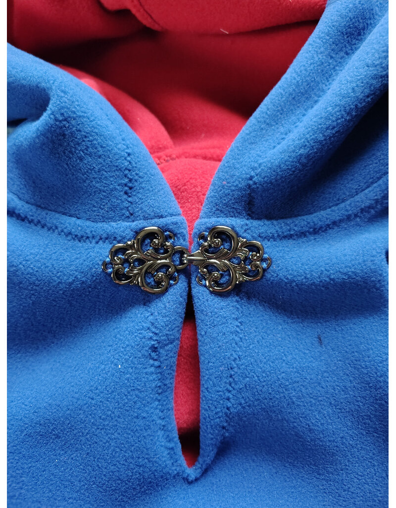 Cloakmakers.com 6002-Washable Blue & Red Fleece Poncho Cloak w/ Silver Tone Clasp