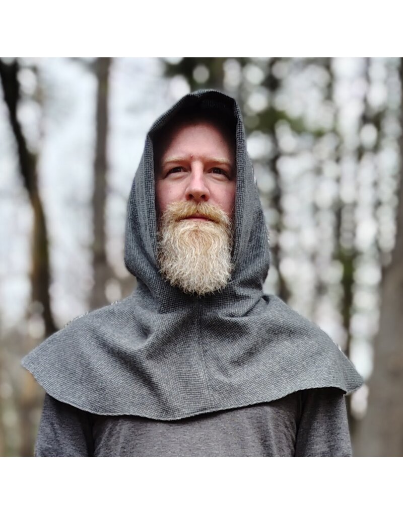 Cloakmakers.com H561-Washable Black & White Checkered Wool Blend Hooded Cowl