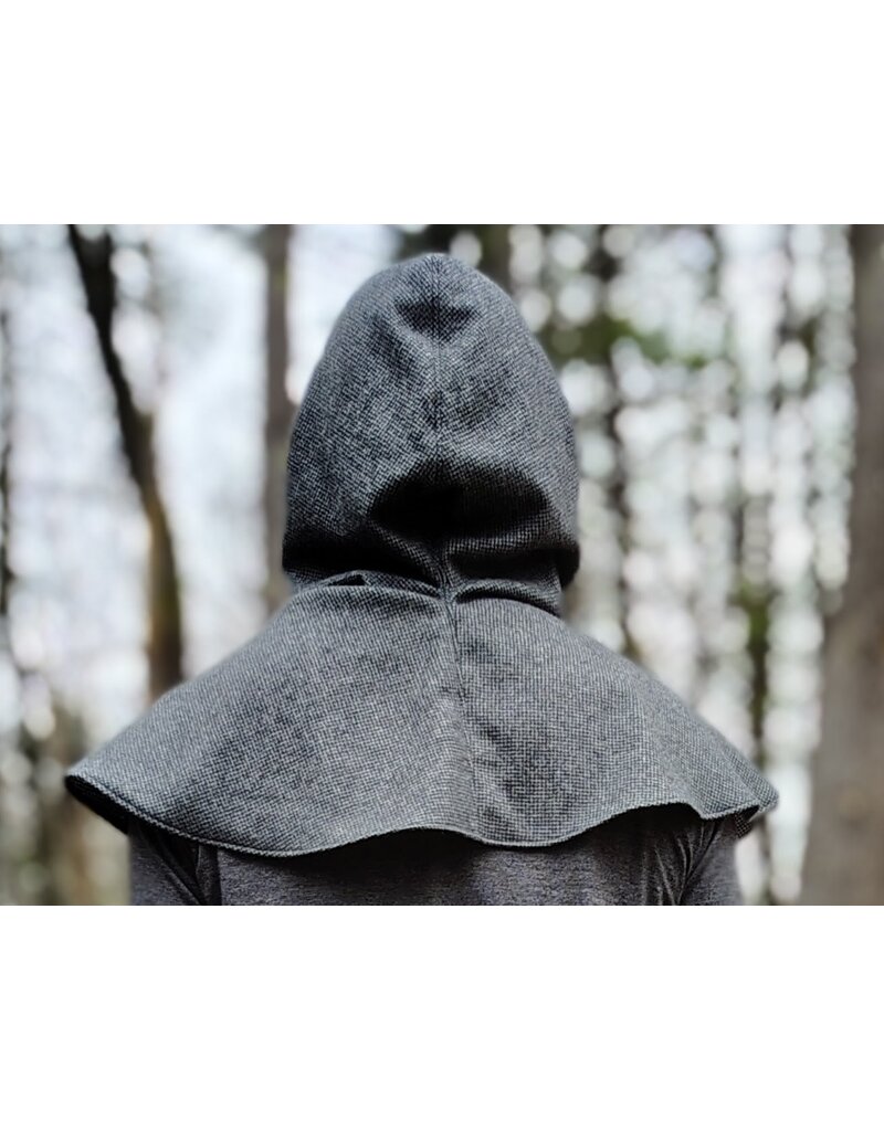 Cloakmakers.com H561-Washable Black & White Checkered Wool Blend Hooded Cowl