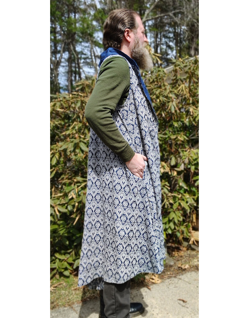 Cloakmakers.com J914-Washable Blue & White Brocade Vest w/ Blue Collar & Pockets