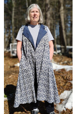 Cloakmakers.com J914-Washable Blue & White Brocade Vest w/ Blue Collar & Pockets