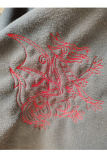 Cloakmakers.com H563-Washable Almost Black Fleece Hooded Cowl w/ Dual Red Dragon Embroidery & Liripipe