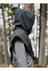 Cloakmakers.com H564-Washable Almost Black Fleece Hooded Cowl w/ Green Dragon Embroidery & Pointy Hood