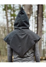 Cloakmakers.com H564-Washable Almost Black Fleece Hooded Cowl w/ Green Dragon Embroidery & Pointy Hood