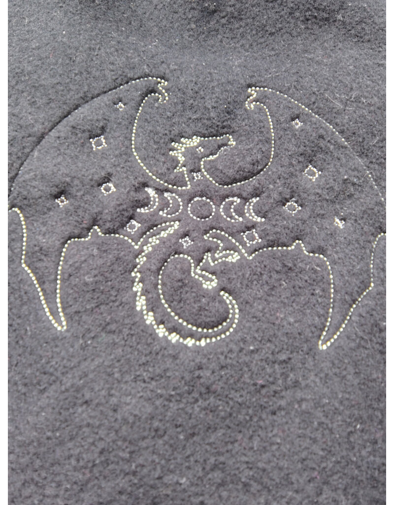 Cloakmakers.com H564-Washable Almost Black Fleece Hooded Cowl w/ Green Dragon Embroidery & Pointy Hood