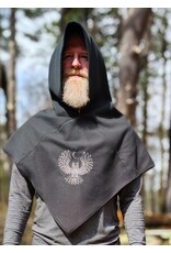 Cloakmakers.com H566-Washable Almost Black Fleece Pointy Hooded Cowl w/ Owl & Moon Embroidery