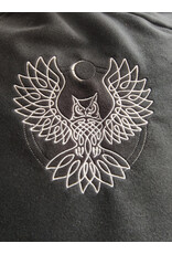 Cloakmakers.com H566-Washable Almost Black Fleece Pointy Hooded Cowl w/ Owl & Moon Embroidery