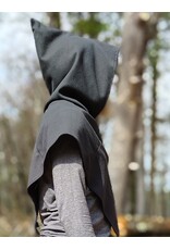 Cloakmakers.com H566-Washable Almost Black Fleece Pointy Hooded Cowl w/ Owl & Moon Embroidery