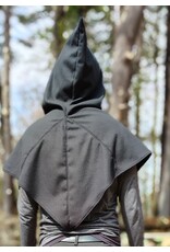 Cloakmakers.com H566-Washable Almost Black Fleece Pointy Hooded Cowl w/ Owl & Moon Embroidery