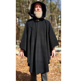 Cloakmakers.com 6003-Washable Black Fleece Ruana Cloak w/ Silver Tone Clasp